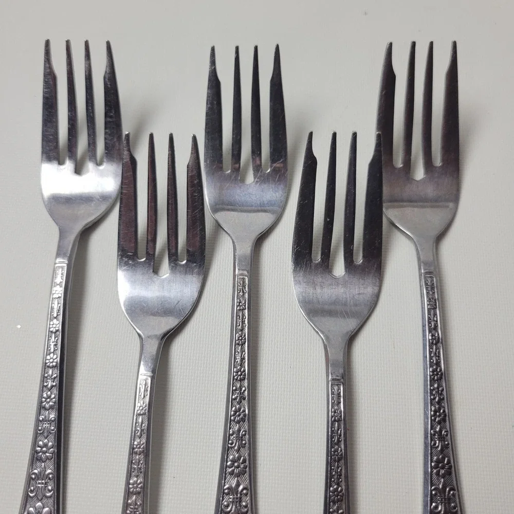Interpur Florenz Stainless Steel Salad Forks Set of 5 Floral Fleur-de-lis Korea